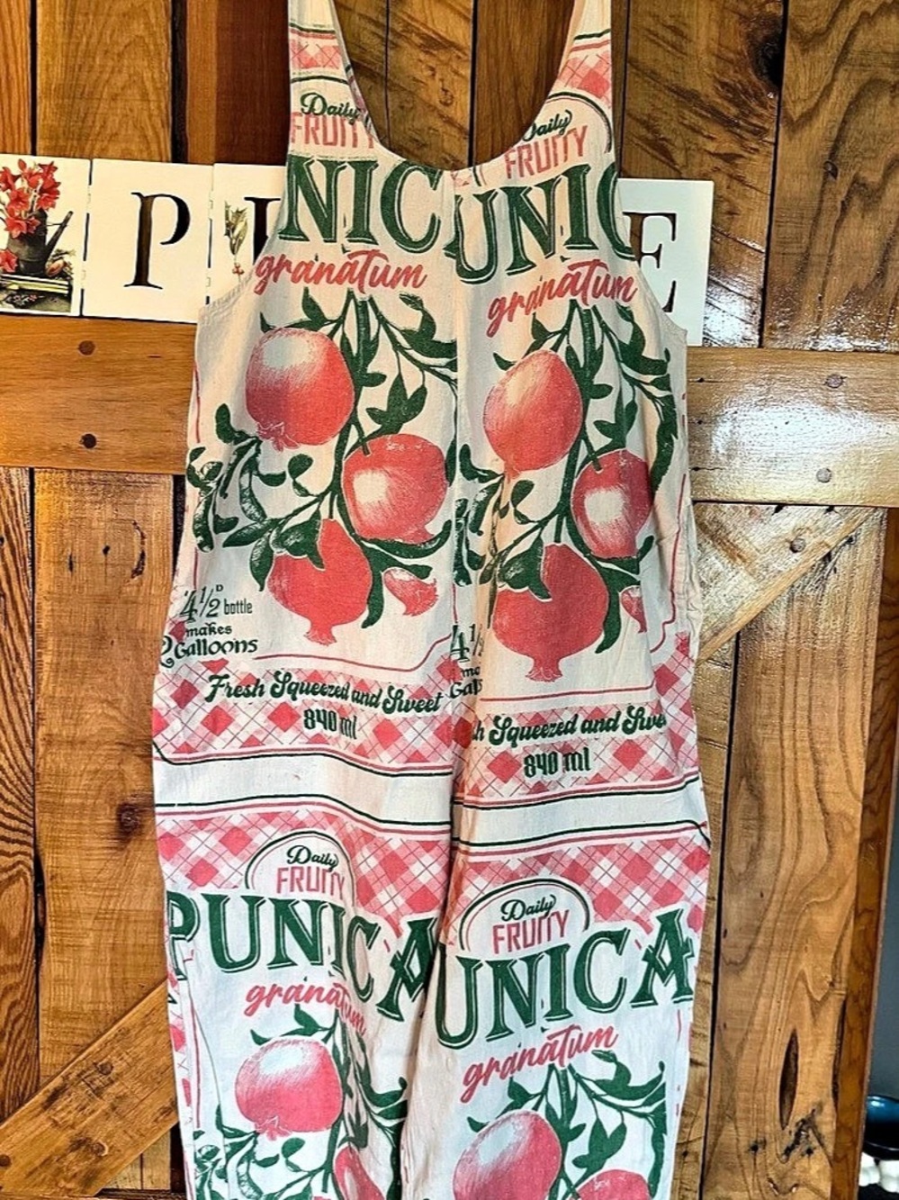 Kathmandu Imports Flour Sack Cotton Overalls in Punica Fruit Print NWOT